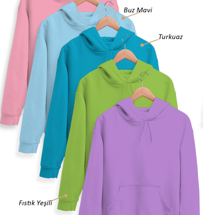 5'li Kışlık Unisex Kapşonlu Sweatshirt Seti (Pembe, Mavi, Turkuaz, Fıstık Yeşili, Lila)