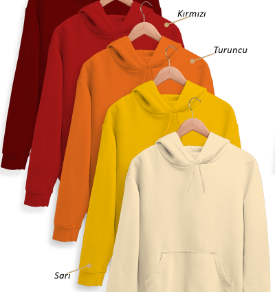 5'li Kışlık Unisex Kapşonlu Sweatshirt Seti (Bordo, Kırmızı, Turuncu, Sarı, Krem)