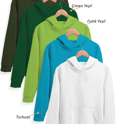 5'li Kışlık Unisex Kapşonlu Sweatshirt Seti (Haki Yeşili, Çimen Yeşili, Fıstık Yeşili, Turkuaz, Beyaz)