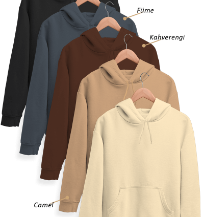 5'li Kışlık Unisex Kapşonlu Sweatshirt Seti (Siyah, Füme, Kahverengi, Camel, Krem)