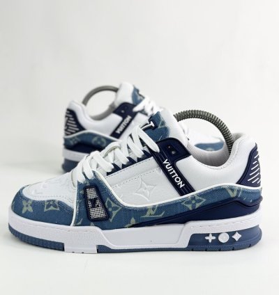 LV Luxury Trainer Beyaz & Mavi Detaylı Deri Erkek Sneaker