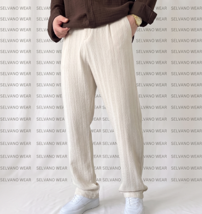Krem Dokulu Oversize Pantolon – Premium ve Salaş Kesim