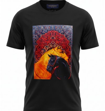 SELVANO At Baskılı Siyah Oversize Tişört