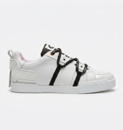 Beyaz Typo Tasarım D&G Erkek Sneaker – Özel Bağcık & Kutu Detaylı Deri Ayakkabı