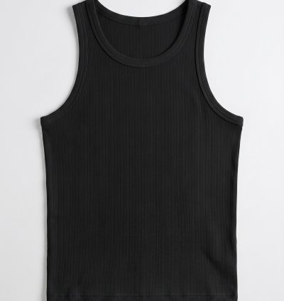 SELVANO WEAR Unisex Siyah Fitilli Tank Top | Kaşkorse Atlet Kolsuz Slim Fit Tişört