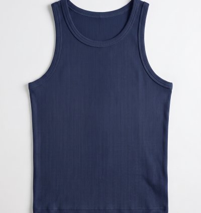 SELVANO WEAR Unisex Lacivert Fitilli Tank Top | Kaşkorse Atlet Kolsuz Slim Fit Tişört